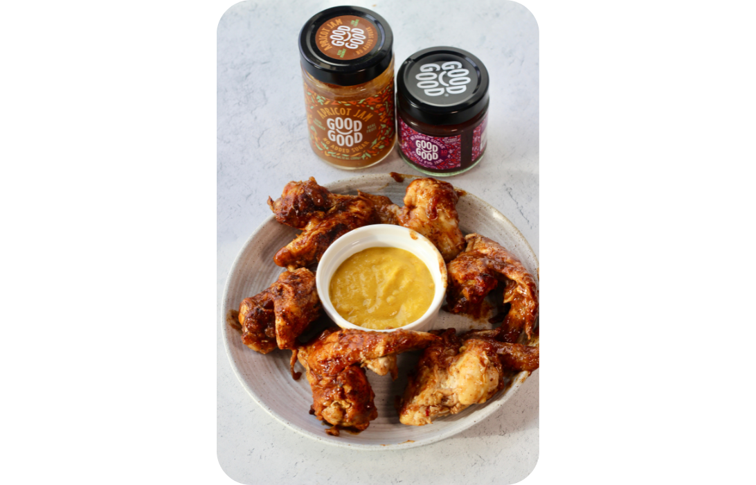 Low Sugar, Low Calorie Honey Mustard with Chili Fig Jam Wings