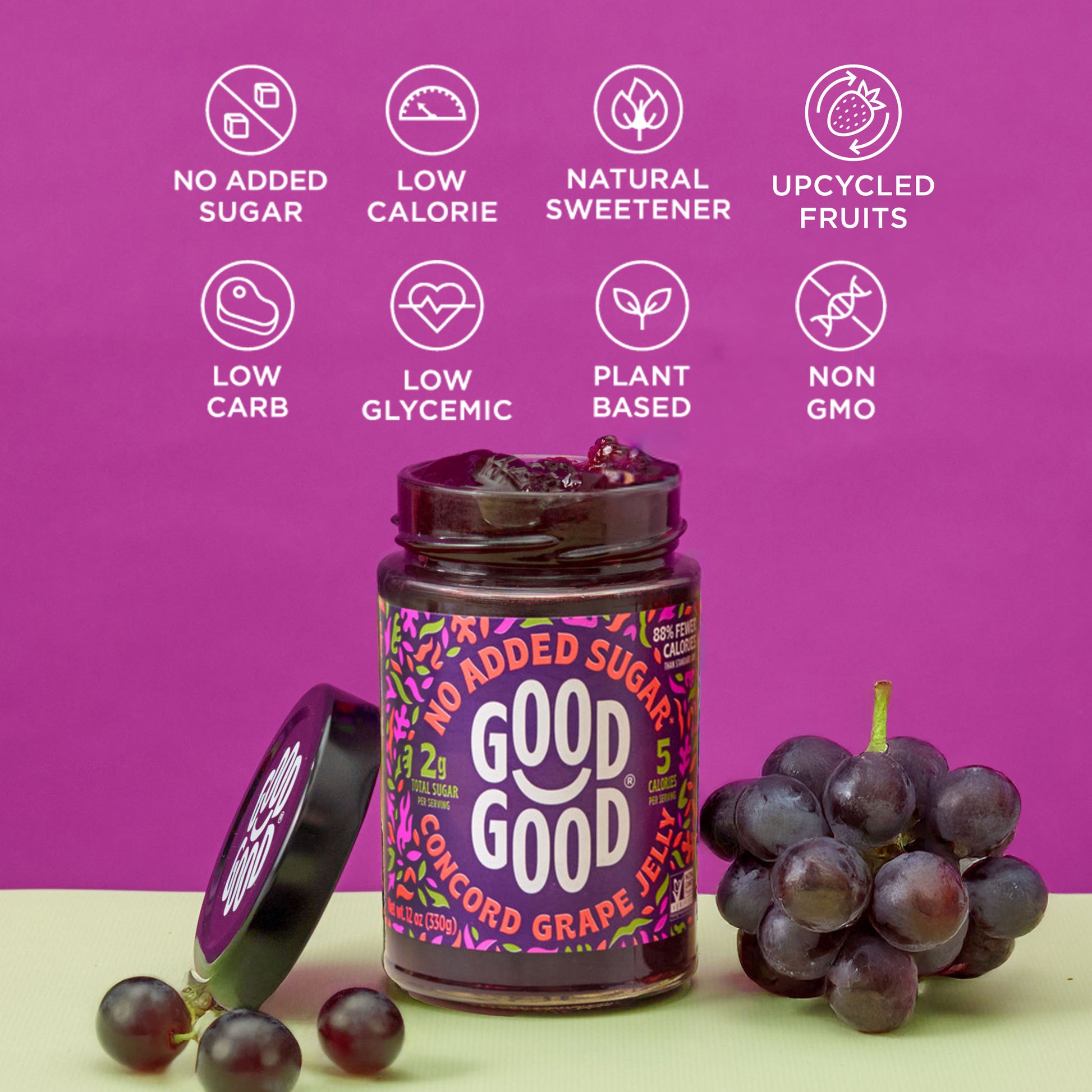 GOOD GOOD Concord Grape Jelly — No Added Sugar, 12oz jar with Concord grapes