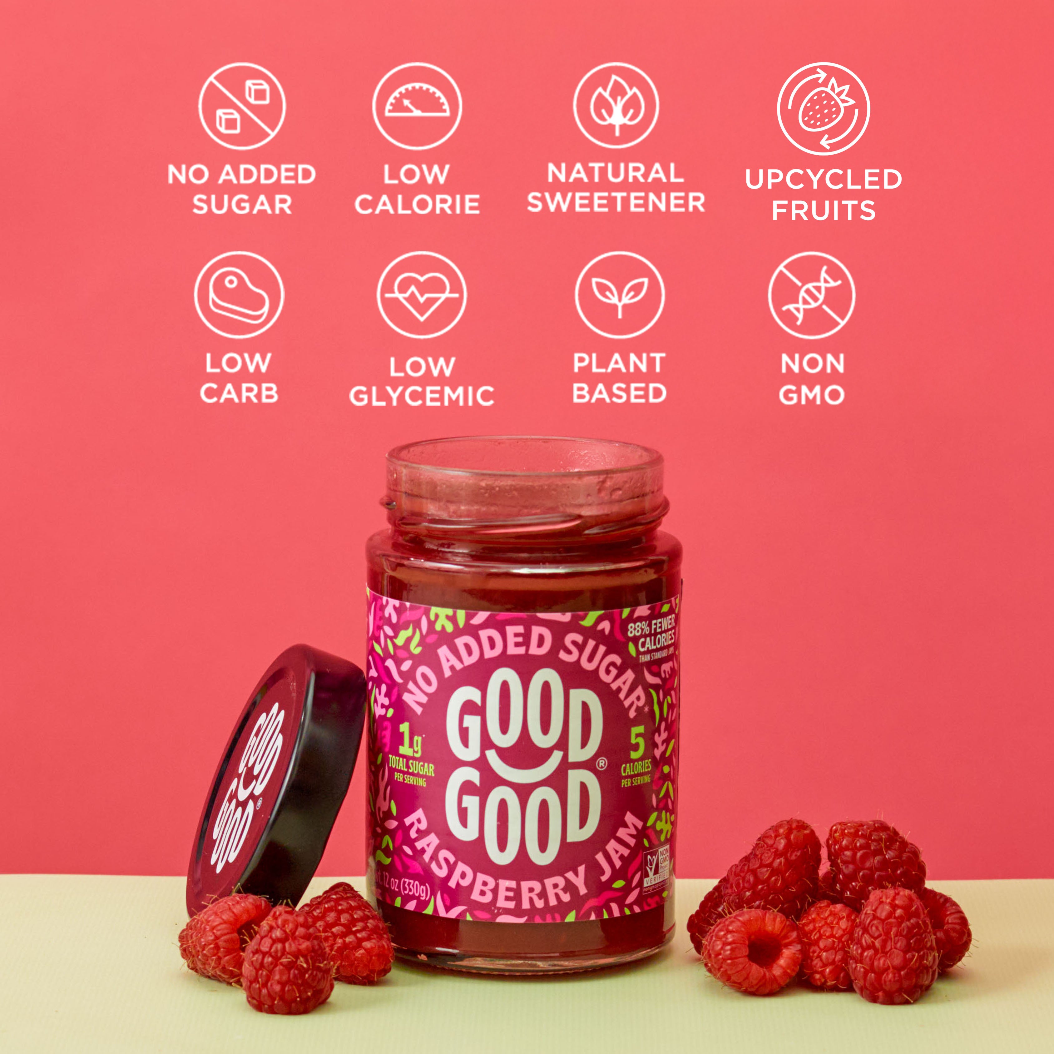 No Added Sugar Raspberry Jam 20oz | GOOD GOOD®