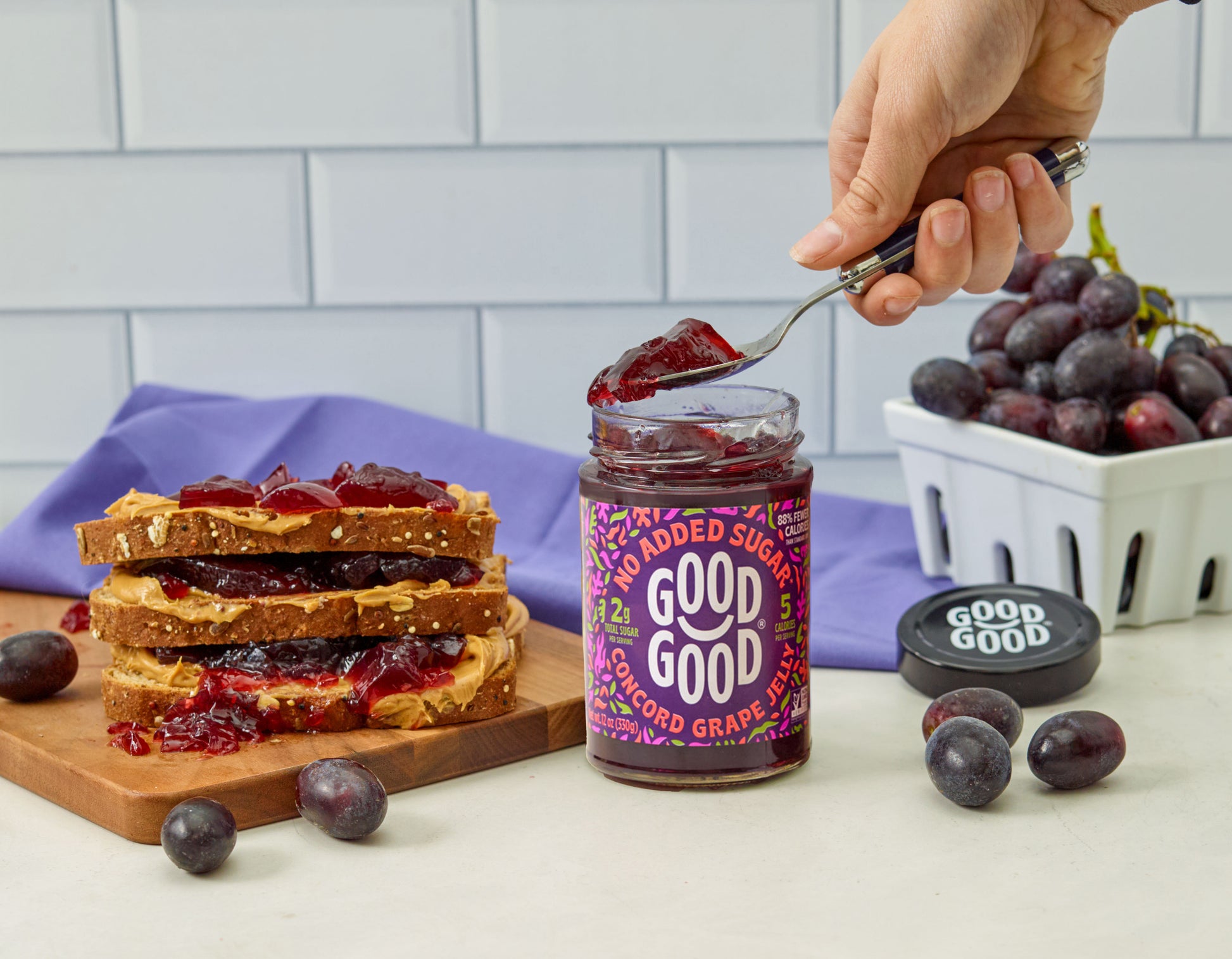 GOOD GOOD Concord Grape Jelly — No Added Sugar, 12oz jar with Concord grapes